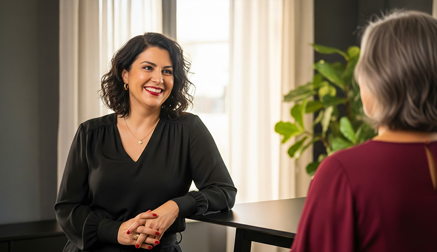 Sales agent providing advice to potential buyer